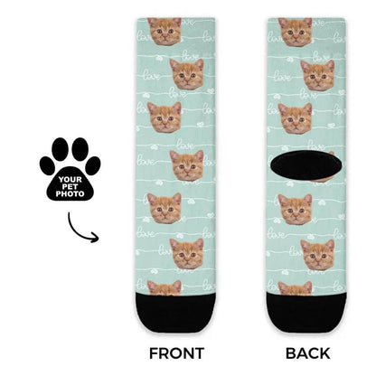 Personalized Pastel Love Pattern Cat Socks - Chic Kitty