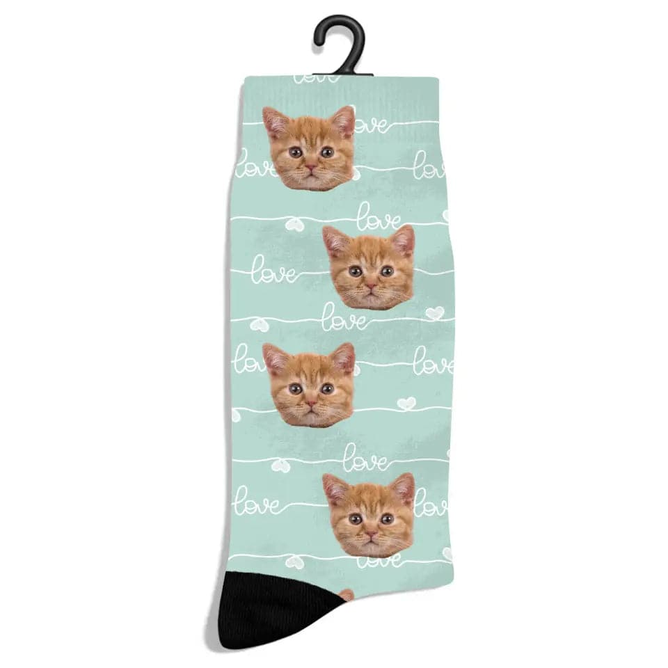 Personalized Pastel Love Pattern Cat Socks - Chic Kitty