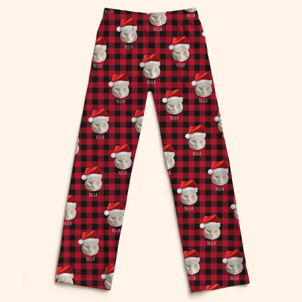 Custom Personalized Cat Photo Women's Christmas Pajama Pants - Holiday PJ's