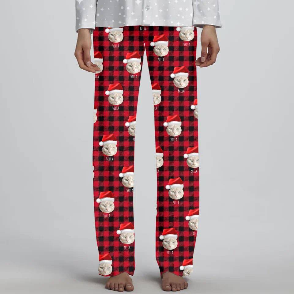 Custom Personalized Cat Photo Women's Christmas Pajama Pants - Holiday PJ's