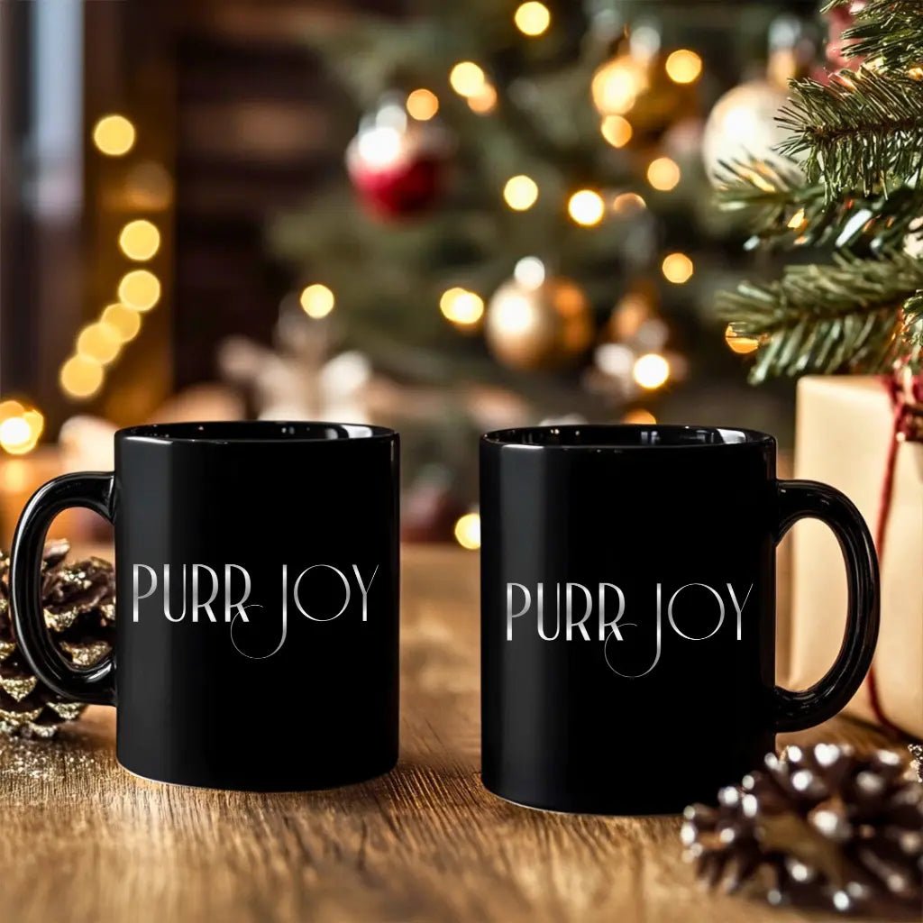 Purr Joy Black Ceramic Mug — Cute Cat Lover Coffee Cup (11oz & 15oz) - Chic Kitty