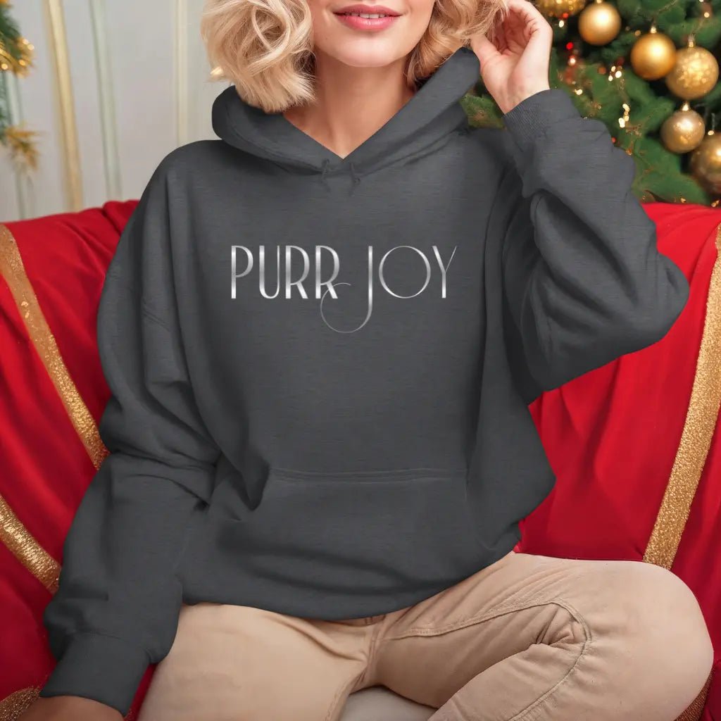 Purr Joy Hoodie — Minimal Cat Silhouette White Pullover - Chic Kitty