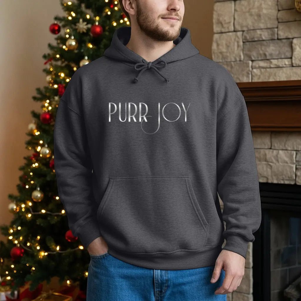 Purr Joy Hoodie — Minimal Cat Silhouette White Pullover - Chic Kitty