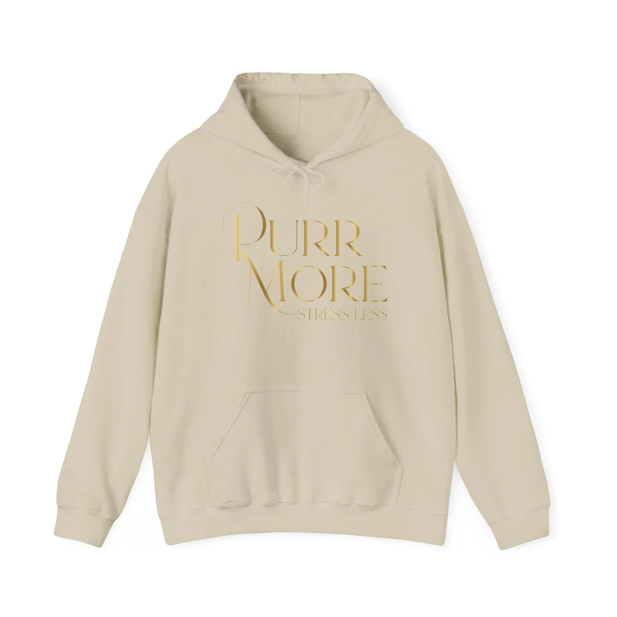 Purr More Stress Less Hoodie — Gold Script Cat Lover Sweatshirt - Chic Kitty