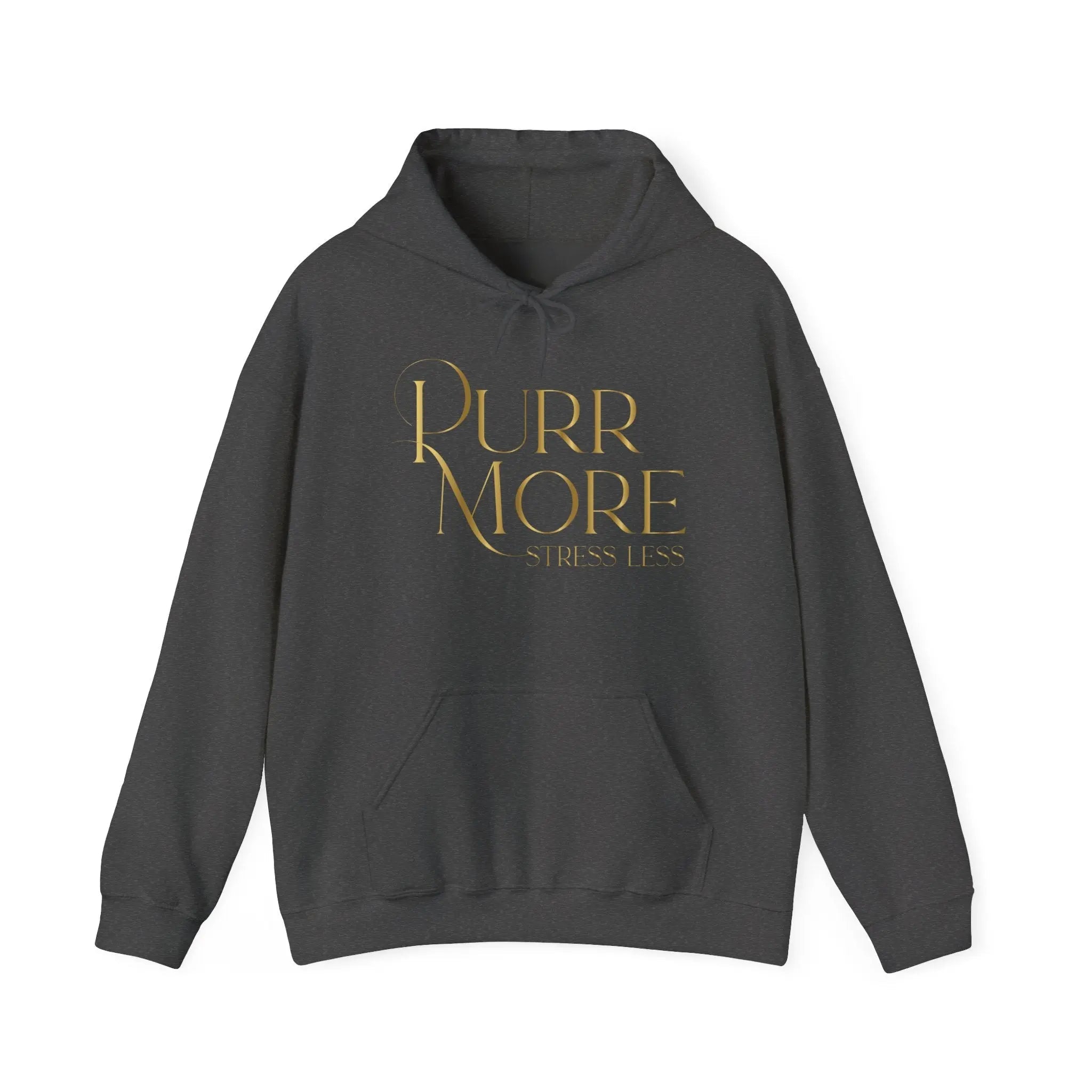 Purr More Stress Less Hoodie — Gold Script Cat Lover Sweatshirt - Chic Kitty