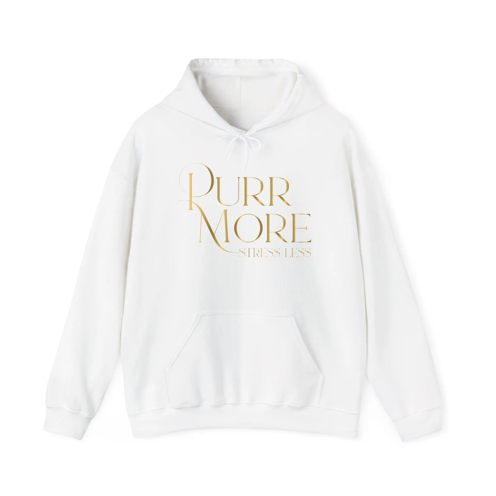 Purr More Stress Less Hoodie — Gold Script Cat Lover Sweatshirt - Chic Kitty