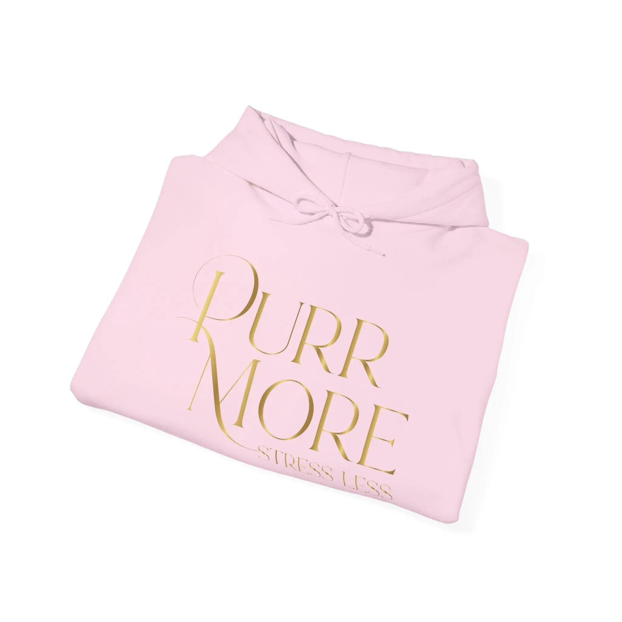 Purr More Stress Less Hoodie — Gold Script Cat Lover Sweatshirt - Chic Kitty
