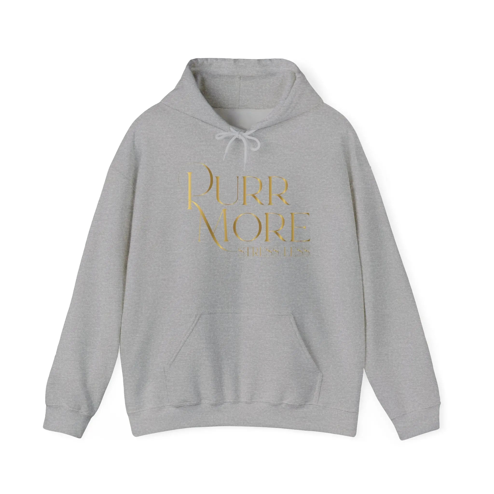 Purr More Stress Less Hoodie — Gold Script Cat Lover Sweatshirt - Chic Kitty
