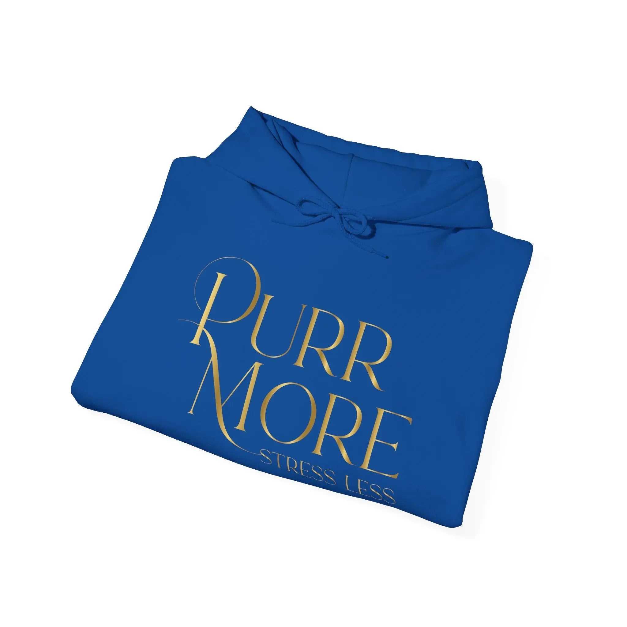 Purr More Stress Less Hoodie — Gold Script Cat Lover Sweatshirt - Chic Kitty