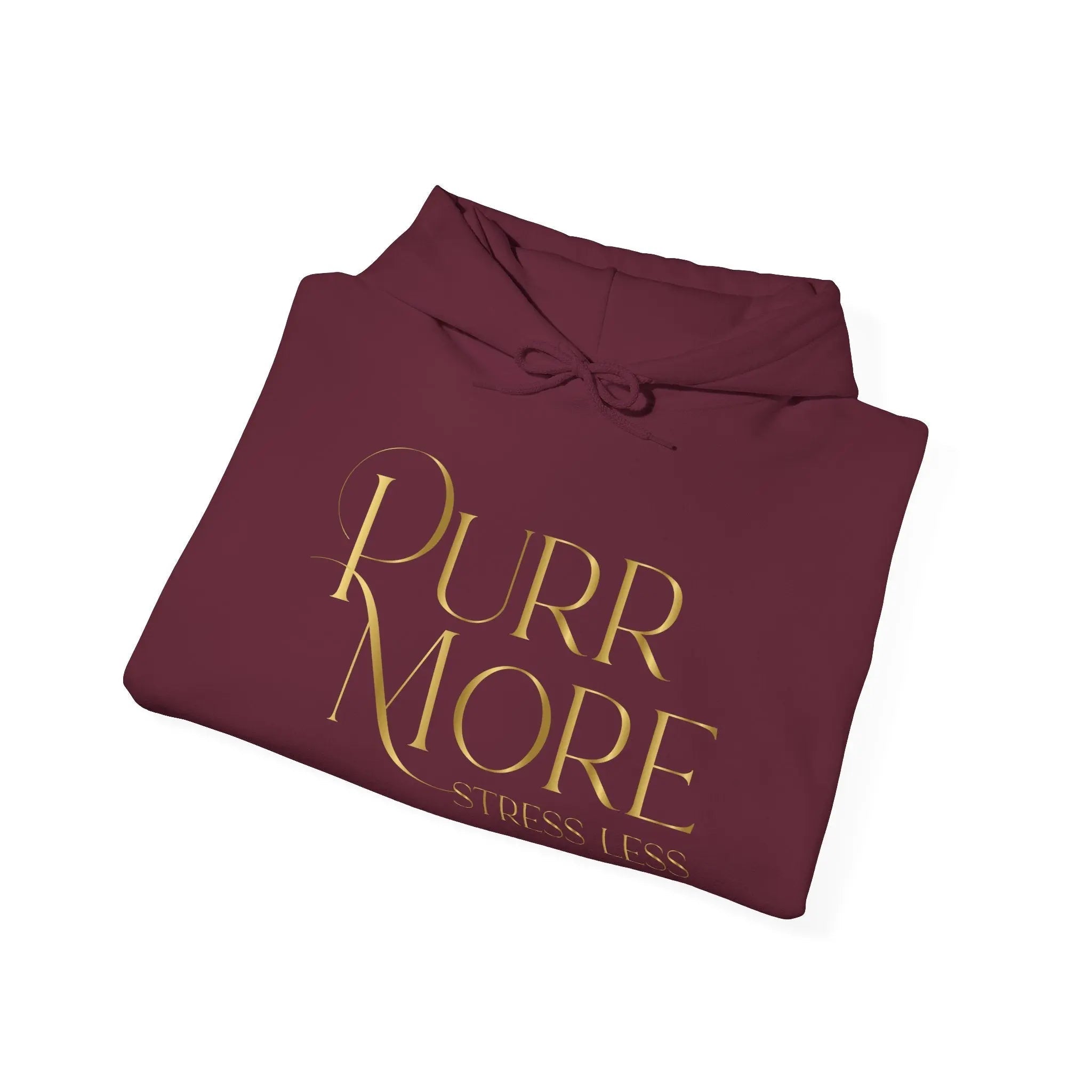 Purr More Stress Less Hoodie — Gold Script Cat Lover Sweatshirt - Chic Kitty