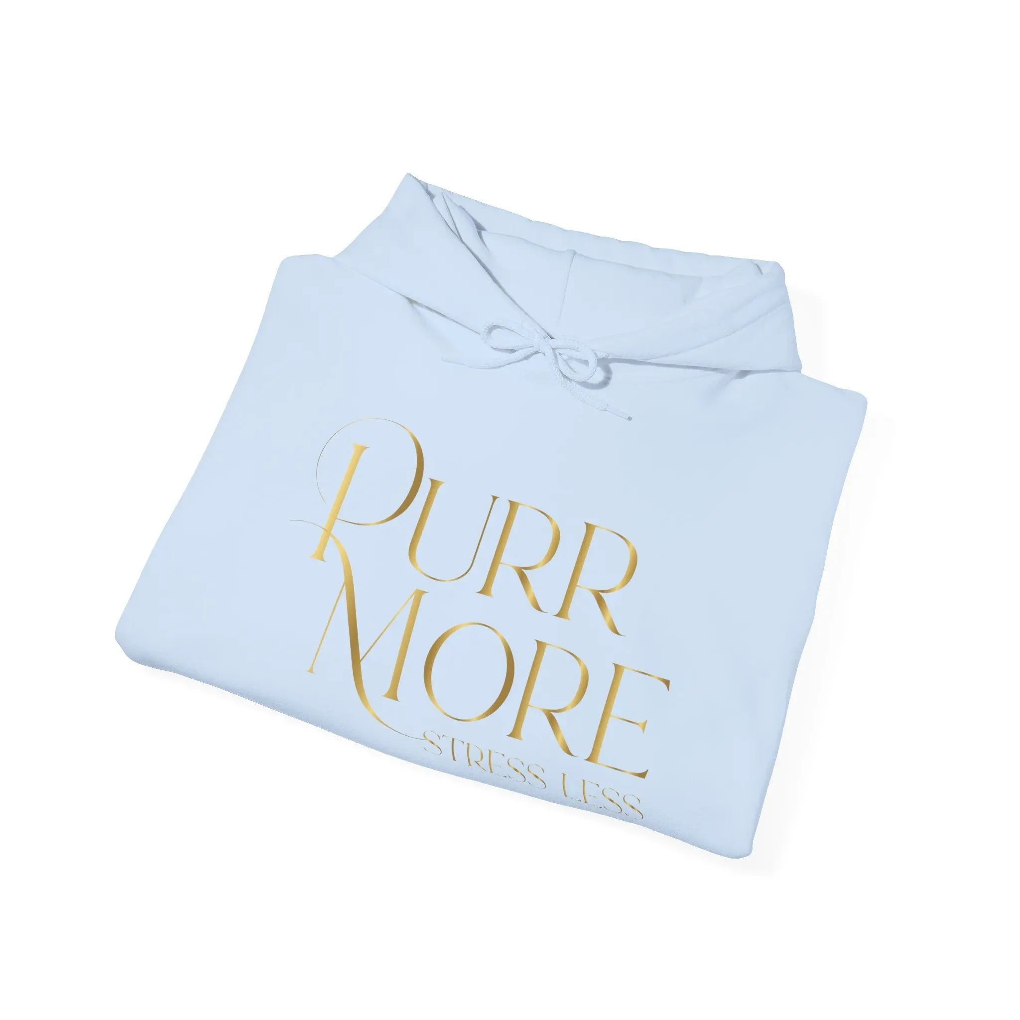 Purr More Stress Less Hoodie — Gold Script Cat Lover Sweatshirt - Chic Kitty