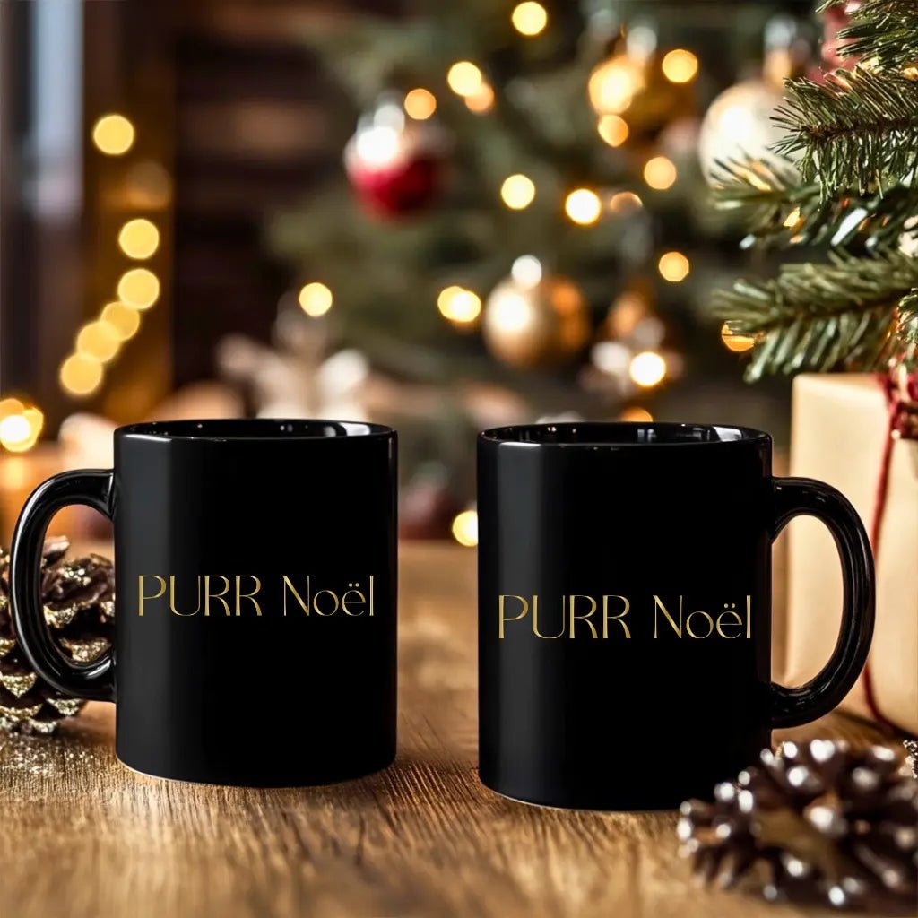Purr Noël Black Mug — Festive Cat Christmas Coffee Cup (11oz & 15oz) - Chic Kitty