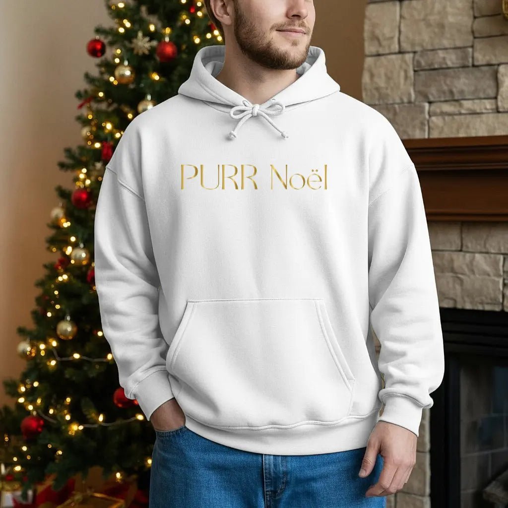 Purr Noël Hoodie — Gold Script Holiday Cat Lover Sweatshirt - Chic Kitty