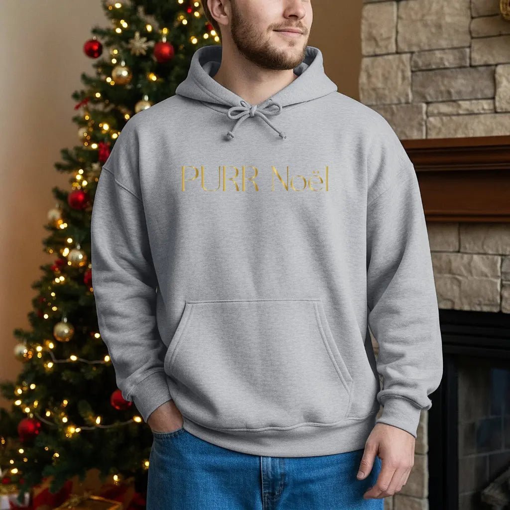 Purr Noël Hoodie — Gold Script Holiday Cat Lover Sweatshirt - Chic Kitty