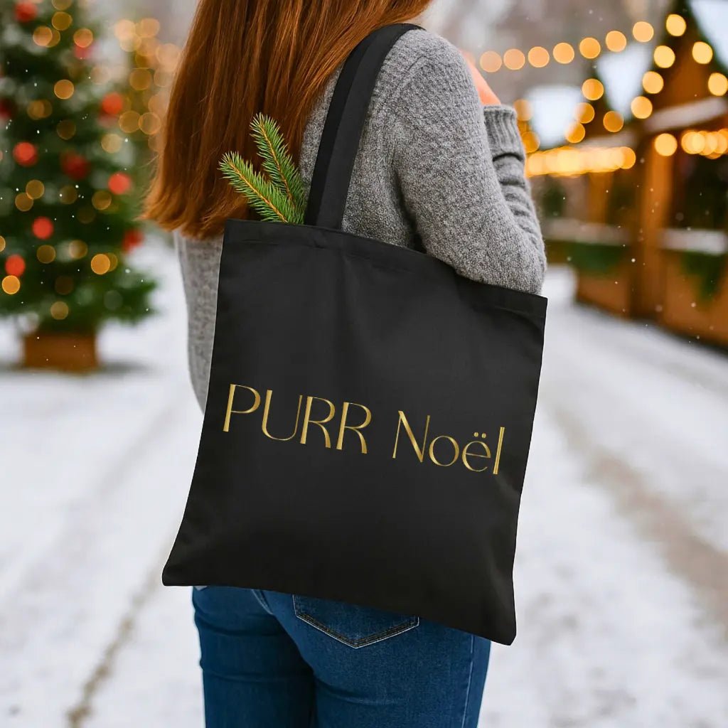 Purr Noël Tote Bag — Holiday Cat Canvas Tote - Chic Kitty
