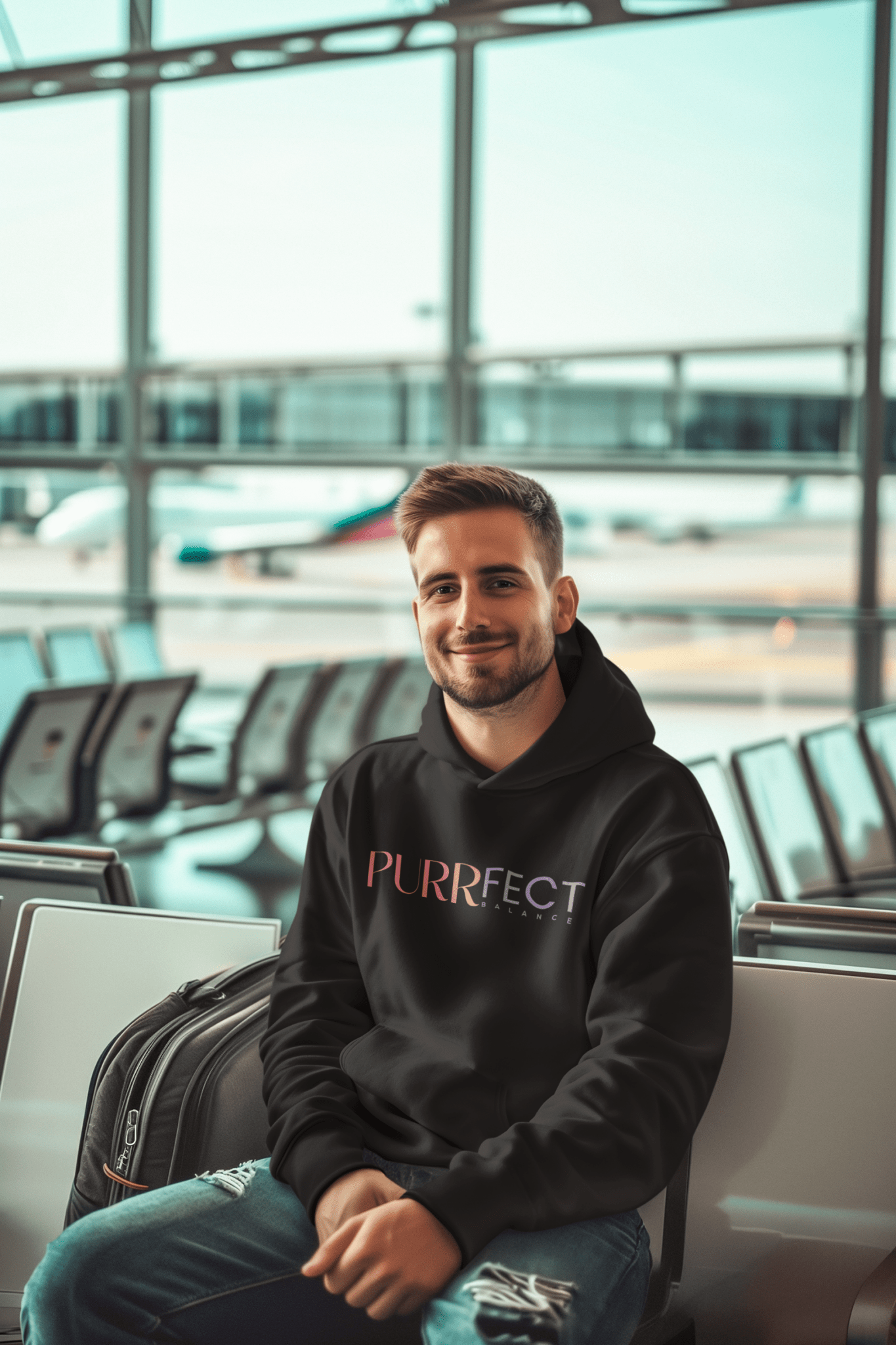 Purrfect Balance Unisex Hooded Sweatshirt - Cozy Cat Lover Apparel - Chic Kitty