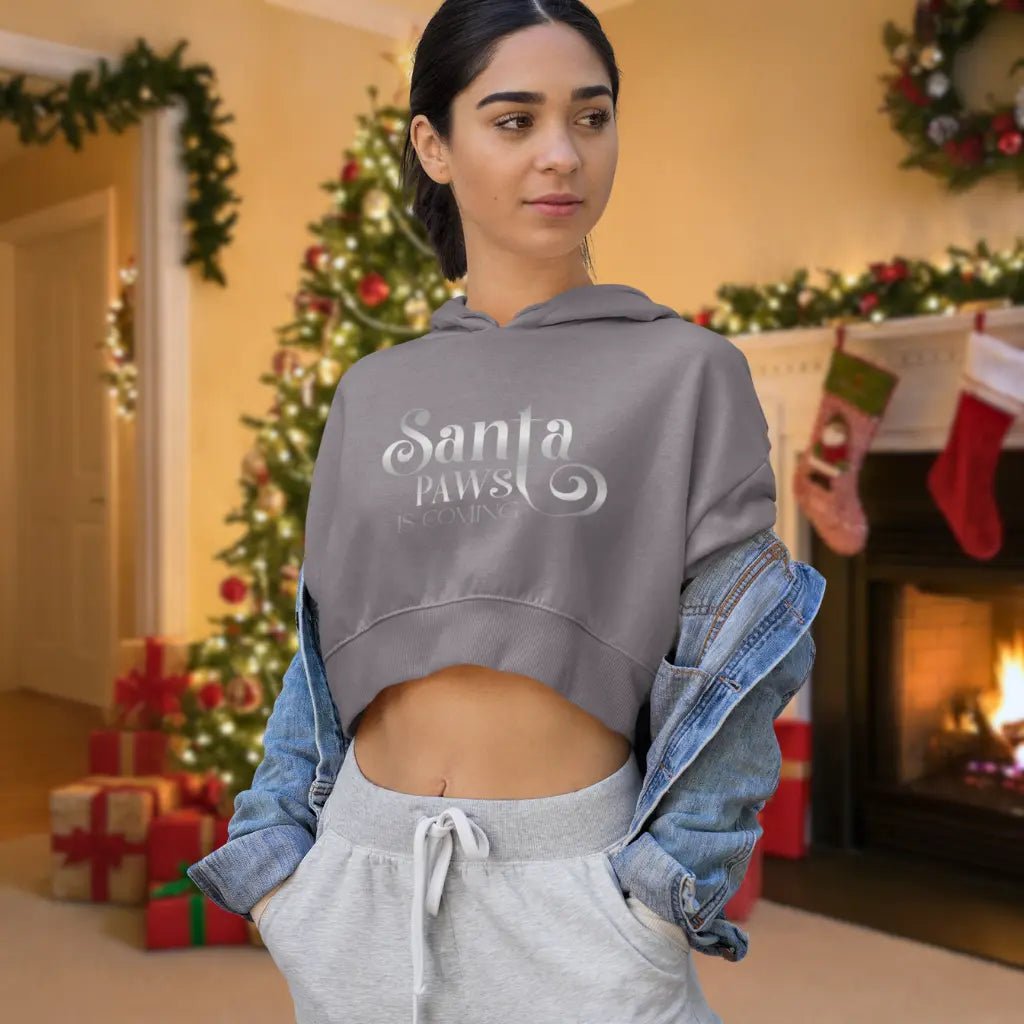 Santa Paws is Coming Cropped Hoodie — Women's Christmas Pet Lover Hoodie - Chic Kitty