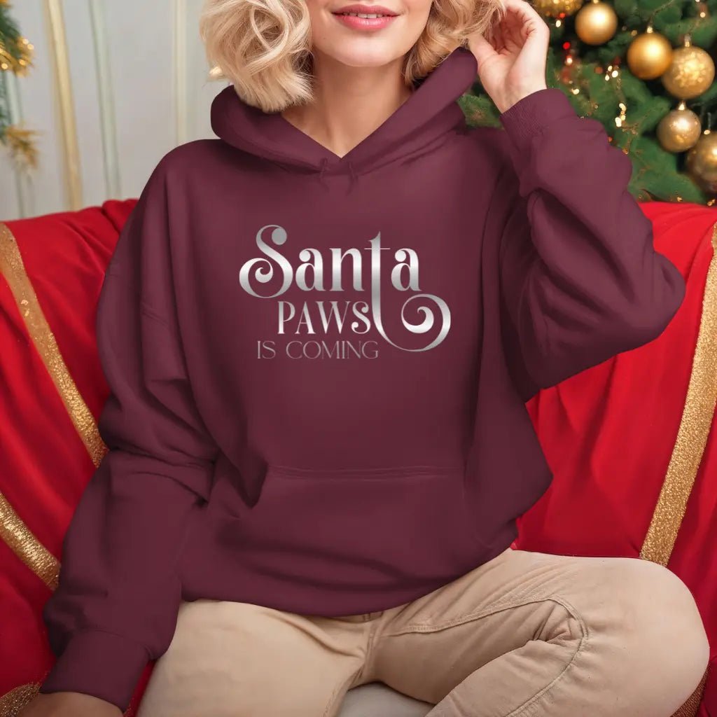 Santa Paws Is Coming Hoodie — Cozy Christmas Pet Lover Sweatshirt - Chic Kitty