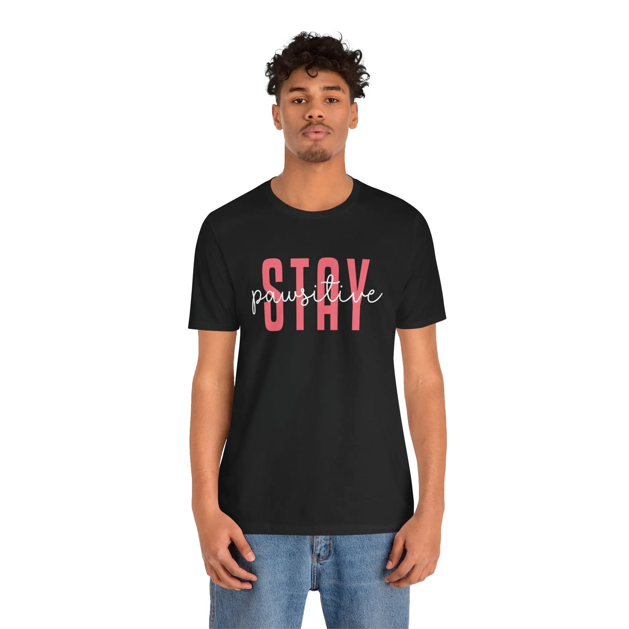 Stay Pawsitive Unisex Jersey Tee - Cute Animal Lover Short Sleeve Shirt - Chic Kitty
