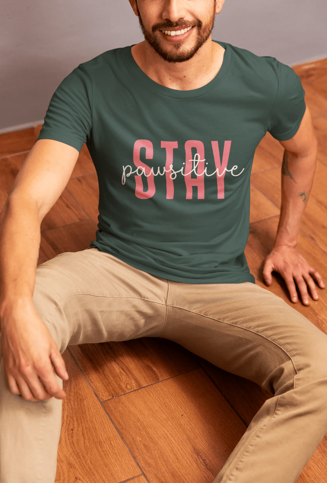 Stay Pawsitive Unisex Jersey Tee - Cute Animal Lover Short Sleeve Shirt - Chic Kitty