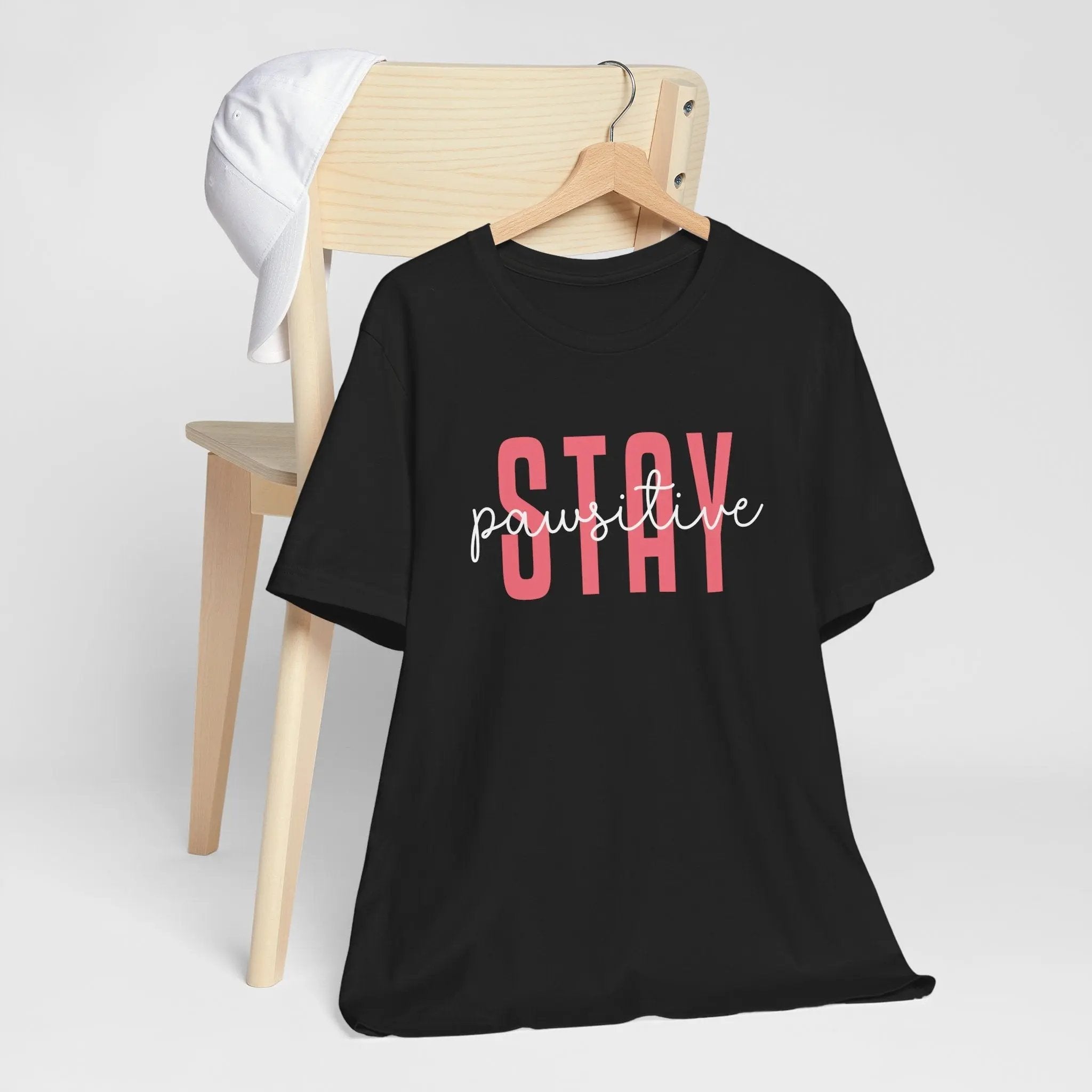 Stay Pawsitive Unisex Jersey Tee - Cute Animal Lover Short Sleeve Shirt - Chic Kitty