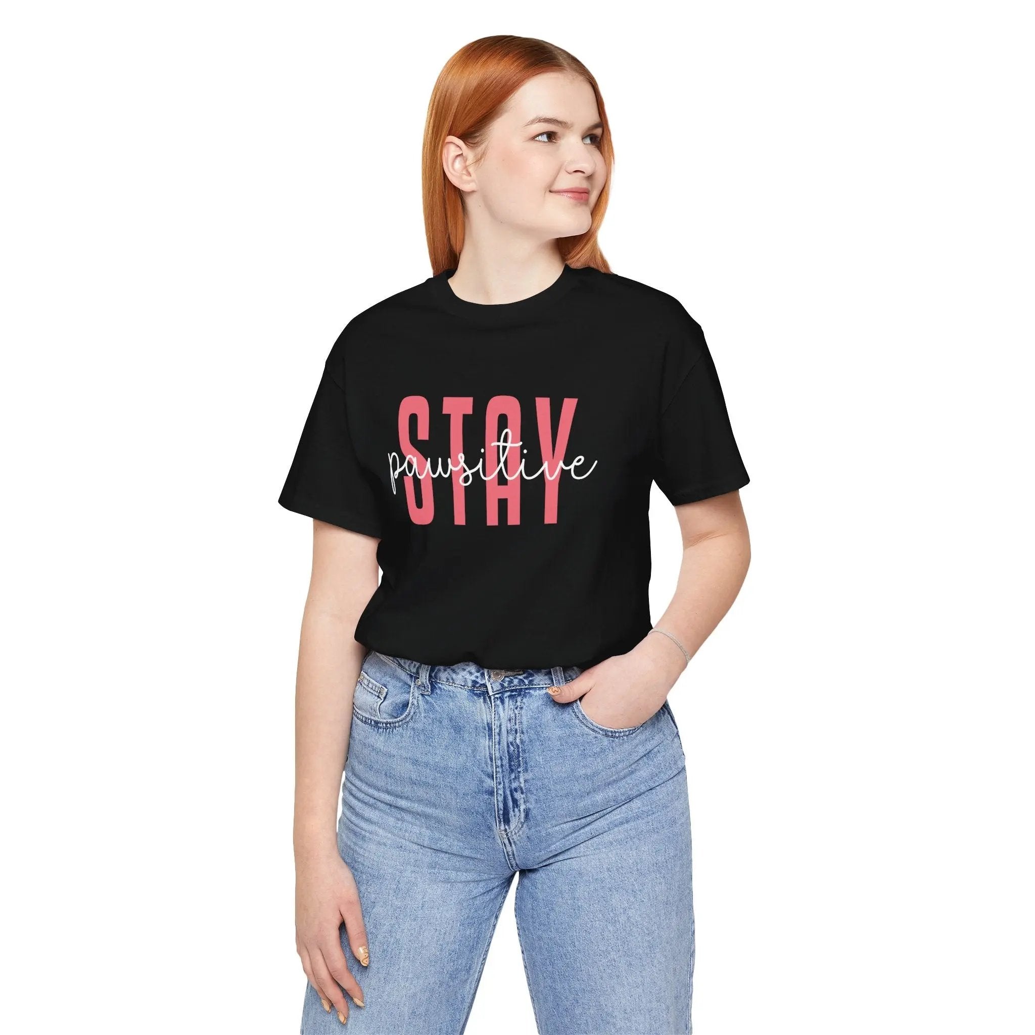 Stay Pawsitive Unisex Jersey Tee - Cute Animal Lover Short Sleeve Shirt - Chic Kitty
