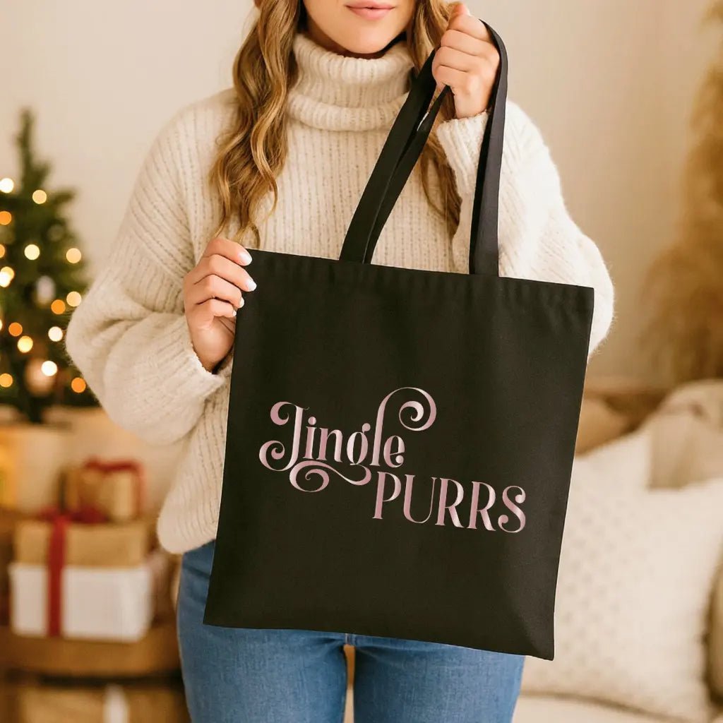 Tote Bag — "Jingle Purrs" Christmas Cat Canvas Tote - Chic Kitty