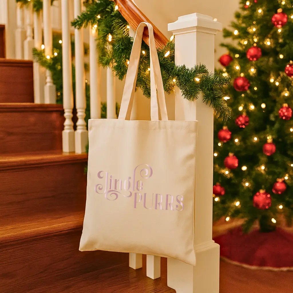 Tote Bag — "Jingle Purrs" Christmas Cat Canvas Tote - Chic Kitty