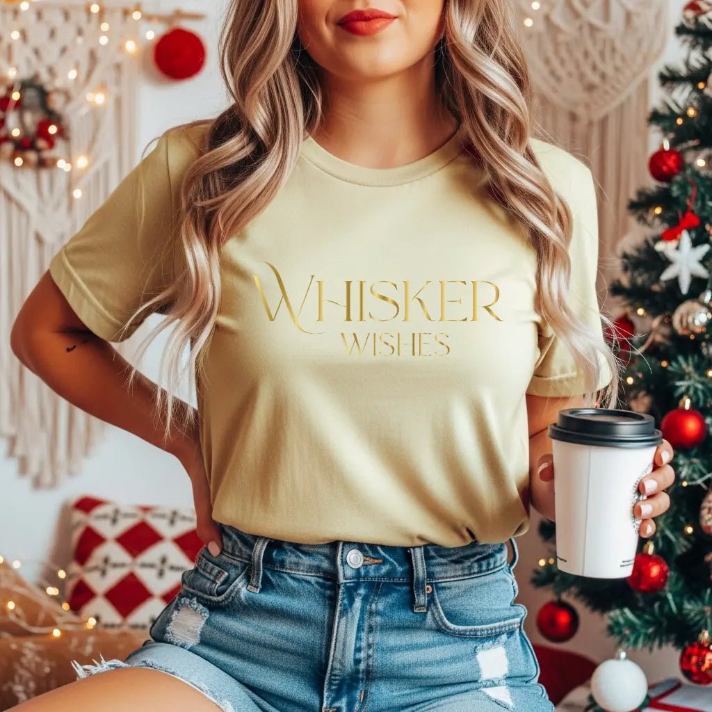 Whisker Wishes Tee - Minimal Gold Cat Lover T-Shirt - Chic Kitty
