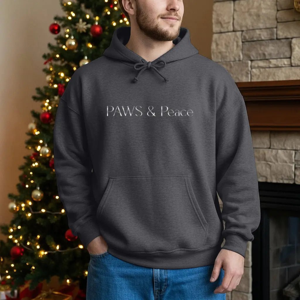 White Minimalist 'PAWS & Reflect' Hoodie — Cozy Pet Lover Sweatshirt - Chic Kitty